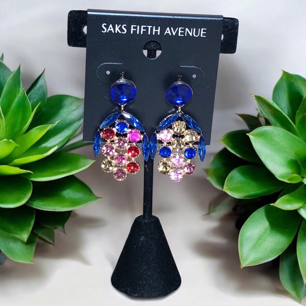 10. Saks Fifth Avenue Blue and Pink Rhinestone Earrings